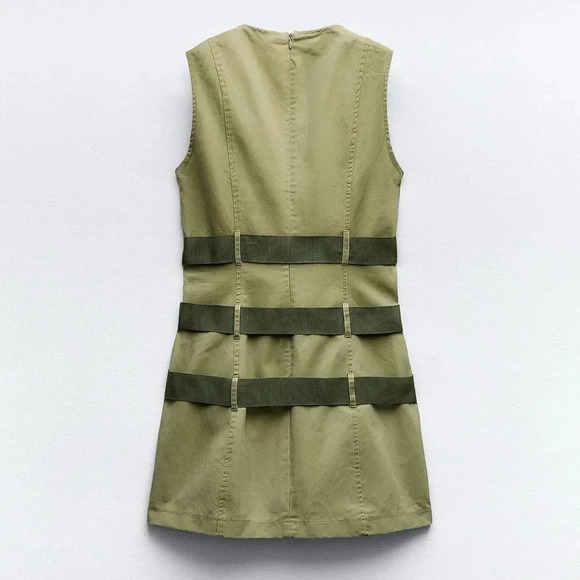 ZARA BELTED WAXED BLOGGERS FAMOUS GREEN DRESS - Picture 6 of 9